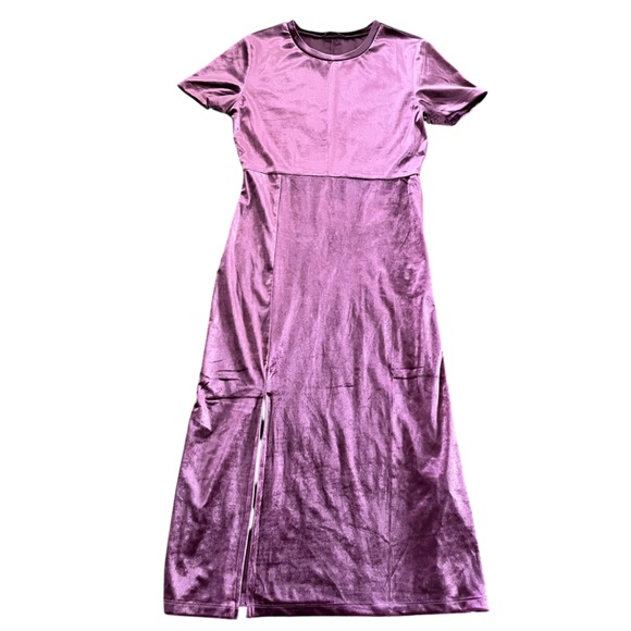 🔟 Zara Raspberry Velvet Bodycon Midi Dress Side Slit  Large - Picture 5 of 11